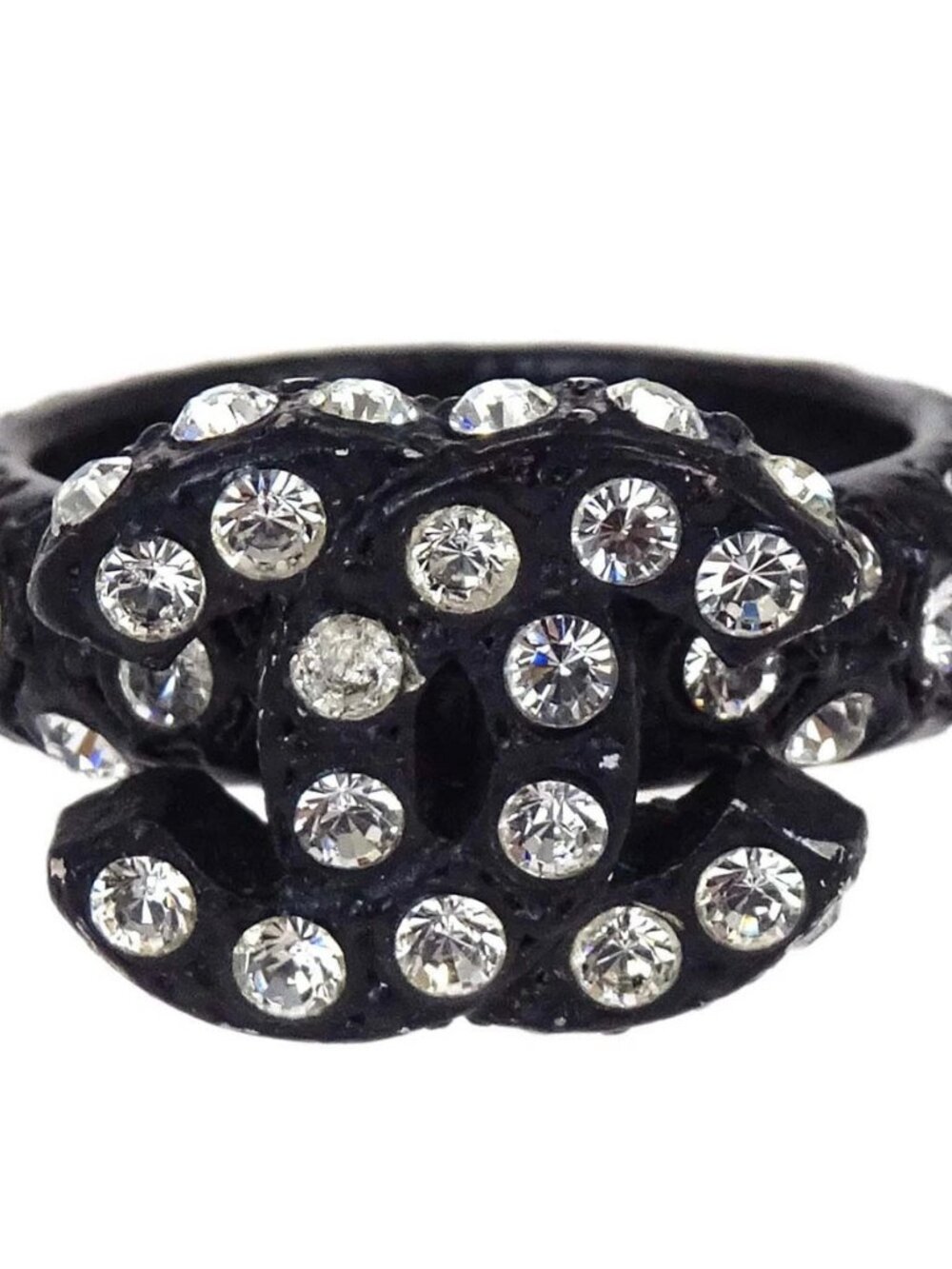 Chanel Ring Acrylic Rhinestone CC Black #52 02A 179256
